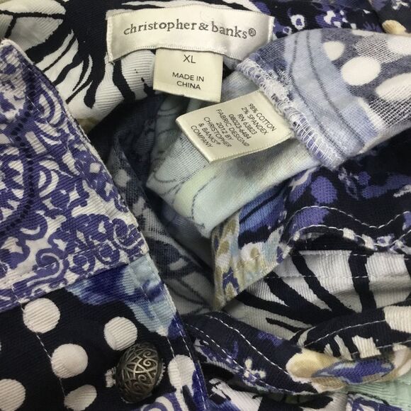 100% cotton denim jacket in navy blue minty green gold with butterfly scrolls XL - Picture 7 of 7